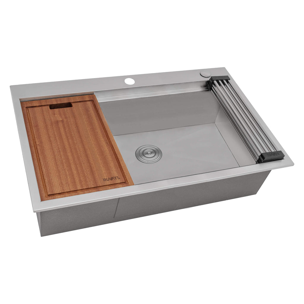 Ruvati Vino — Tarja Workstation de Cocina de 27 x 20 pulg en Acero Inoxidable — Acero Inoxidable