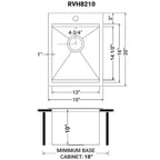 Ruvati Vino — Tarja de Bar / Prep de 15 x 20 pulg en Acero Inoxidable — diagrama de dimensiones