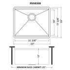 Ruvati Roma — Tarja Workstation de Cocina en Acero Inoxidable — diagrama de dimensiones
