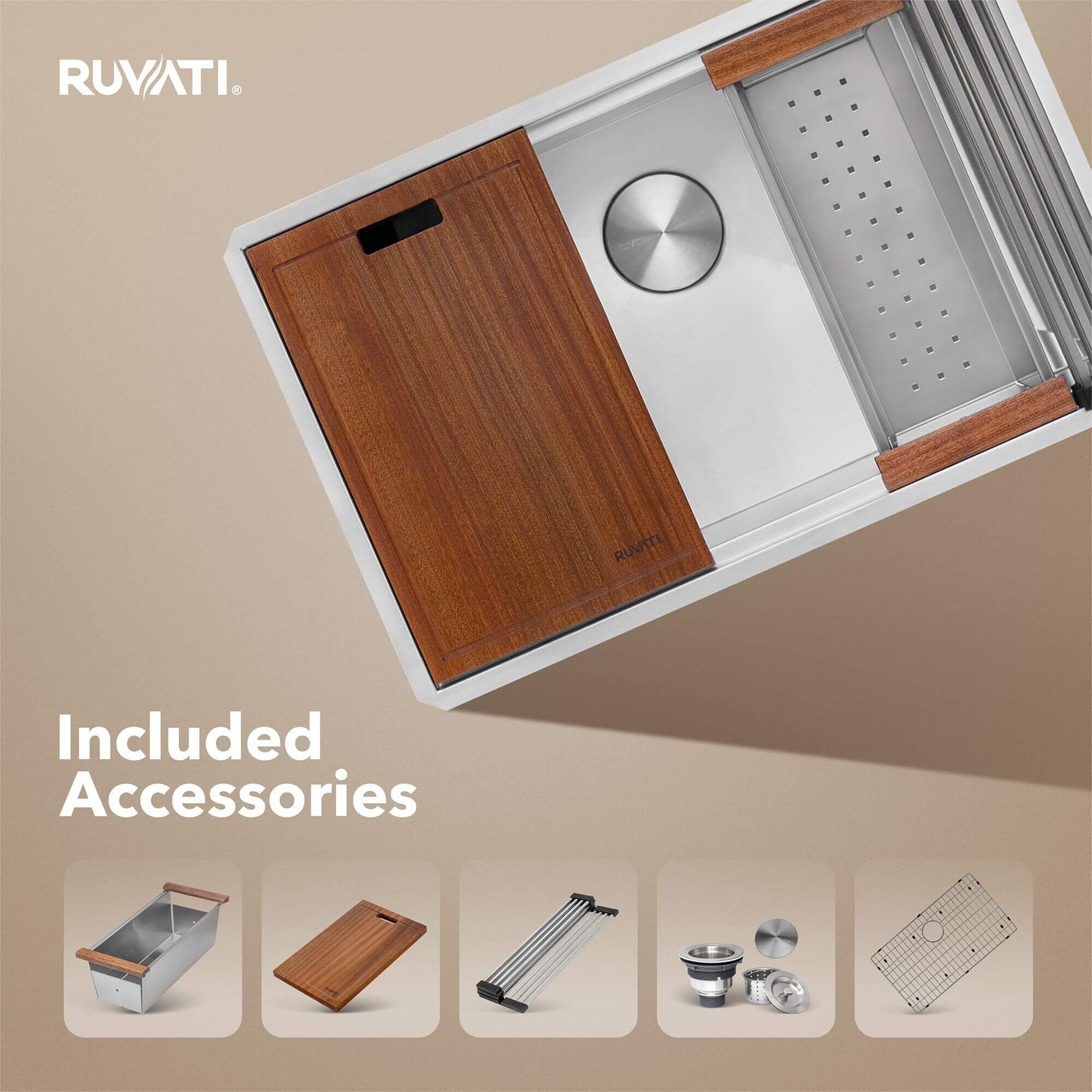 Ruvati Roma — Tarja Workstation de Cocina en Acero Inoxidable — Acero Inoxidable — 1