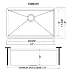 Ruvati Roma — Tarja Workstation de Cocina en Acero Inoxidable — diagrama de dimensiones