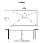 Ruvati Roma Pro — Tarja Workstation de Cocina en Acero Inoxidable — diagrama de dimensiones