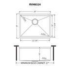 Ruvati Roma Pro — Tarja Workstation de Cocina en Acero Inoxidable — diagrama de dimensiones