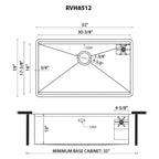Ruvati Ibiza — Tarja Workstation de Cocina en Acero Inoxidable — diagrama de dimensiones