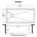 Ruvati Veniso — Tarja Workstation de Cocina en Acero Inoxidable — diagrama de dimensiones