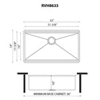 Ruvati Roma Hex — Tarja Workstation de Cocina en Acero Inoxidable — diagrama de dimensiones