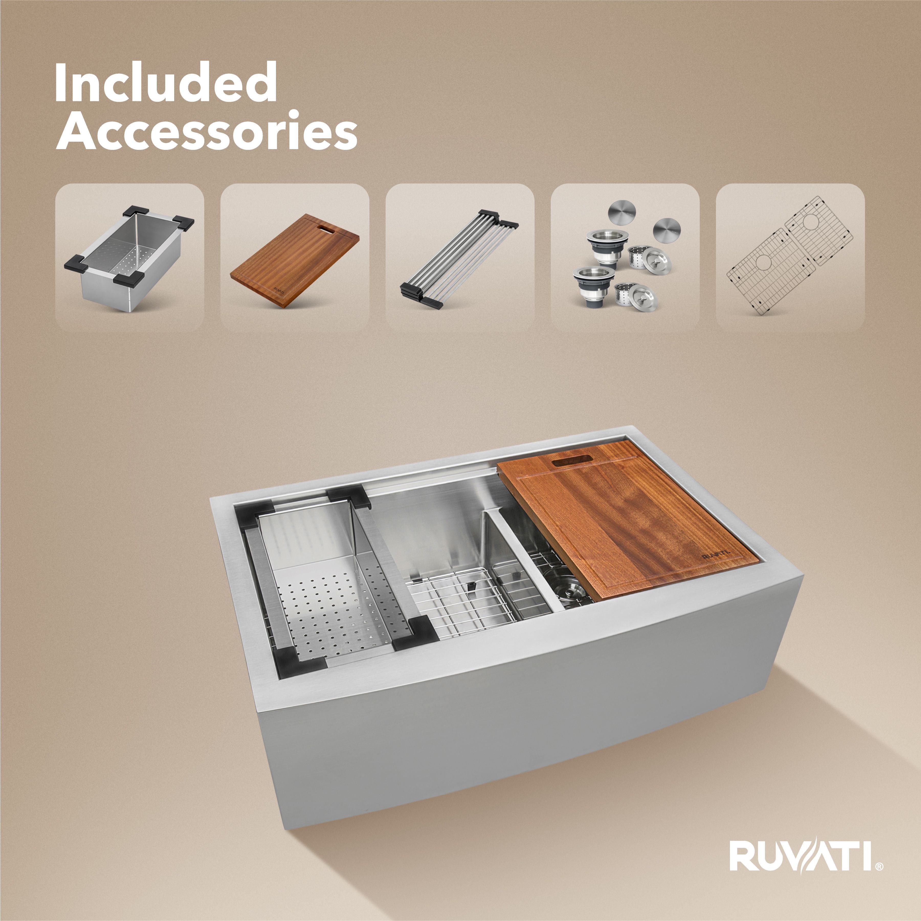 Ruvati Verona — Tarja Farmhouse de Cocina en Acero Inoxidable — Acero Inoxidable — 2