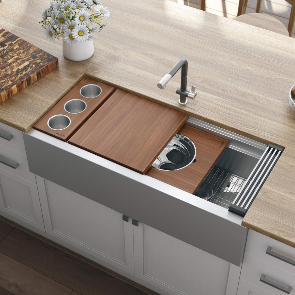 Ruvati Dual-Tier — Tarja Farmhouse de Cocina en Acero Inoxidable — Acero Inoxidable