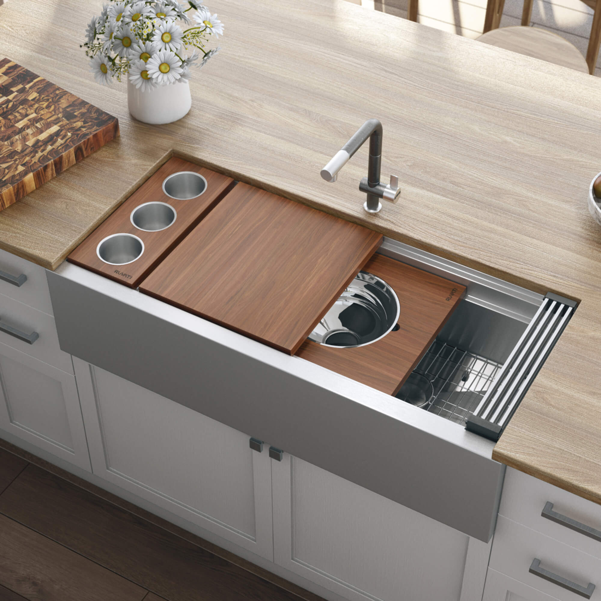 Ruvati Dual-Tier — Tarja Farmhouse de Cocina en Acero Inoxidable — Acero Inoxidable