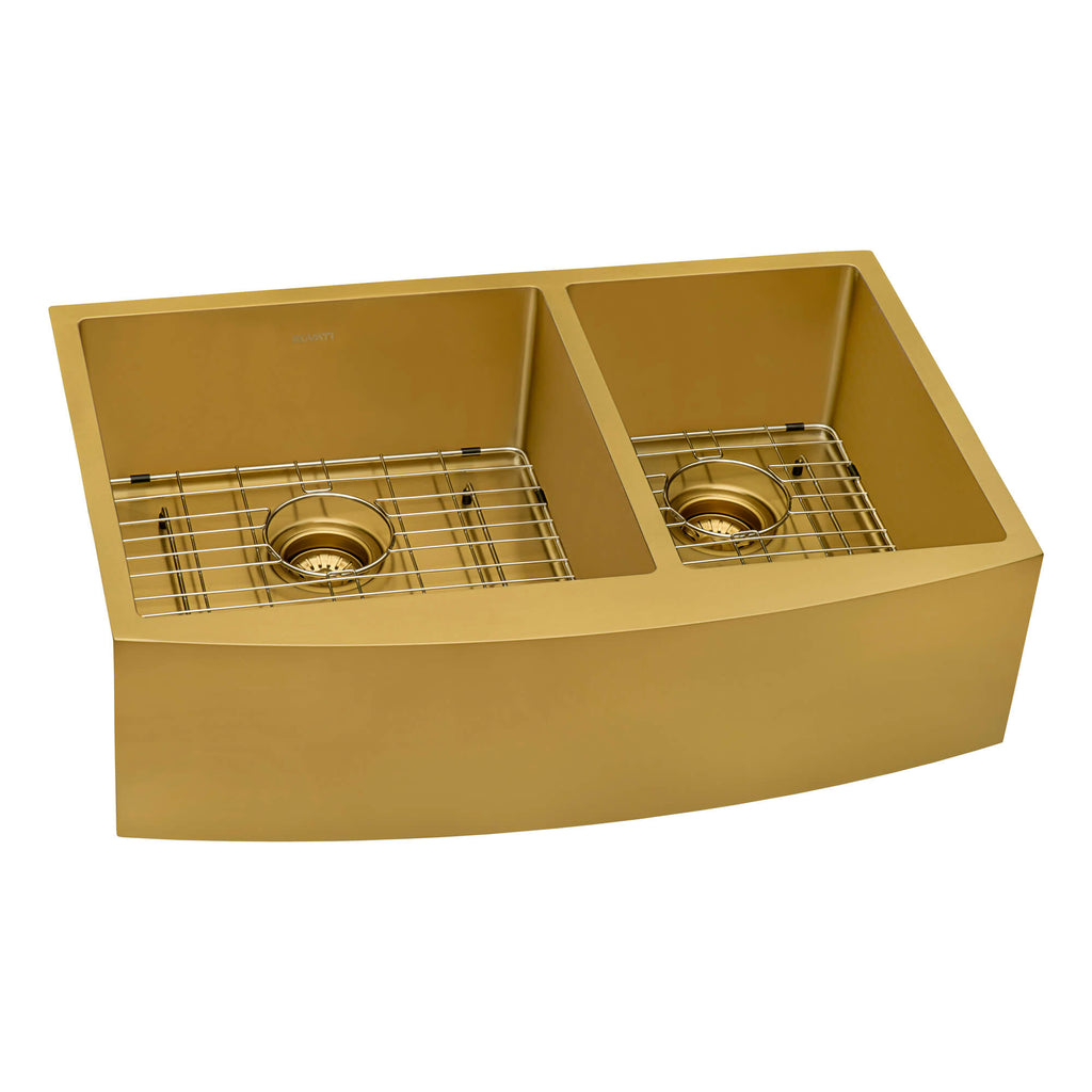 Ruvati Terraza — Tarja Farmhouse de Cocina en Acero Inoxidable — Oro Mate — 1