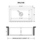 Ruvati Fiamma — Tarja Farmhouse de Cocina de 30 x 20 pulg en Fireclay — diagrama de dimensiones