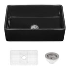 Ruvati Fiamma — Tarja Farmhouse de Cocina de 30 x 20 pulg en Fireclay — Negro Brillante
