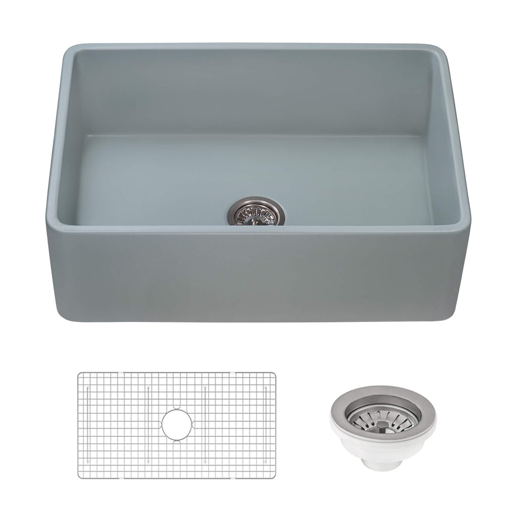 Ruvati Fiamma — Tarja Farmhouse de Cocina de 33 x 20 pulg en Fireclay — Gris Horizon
