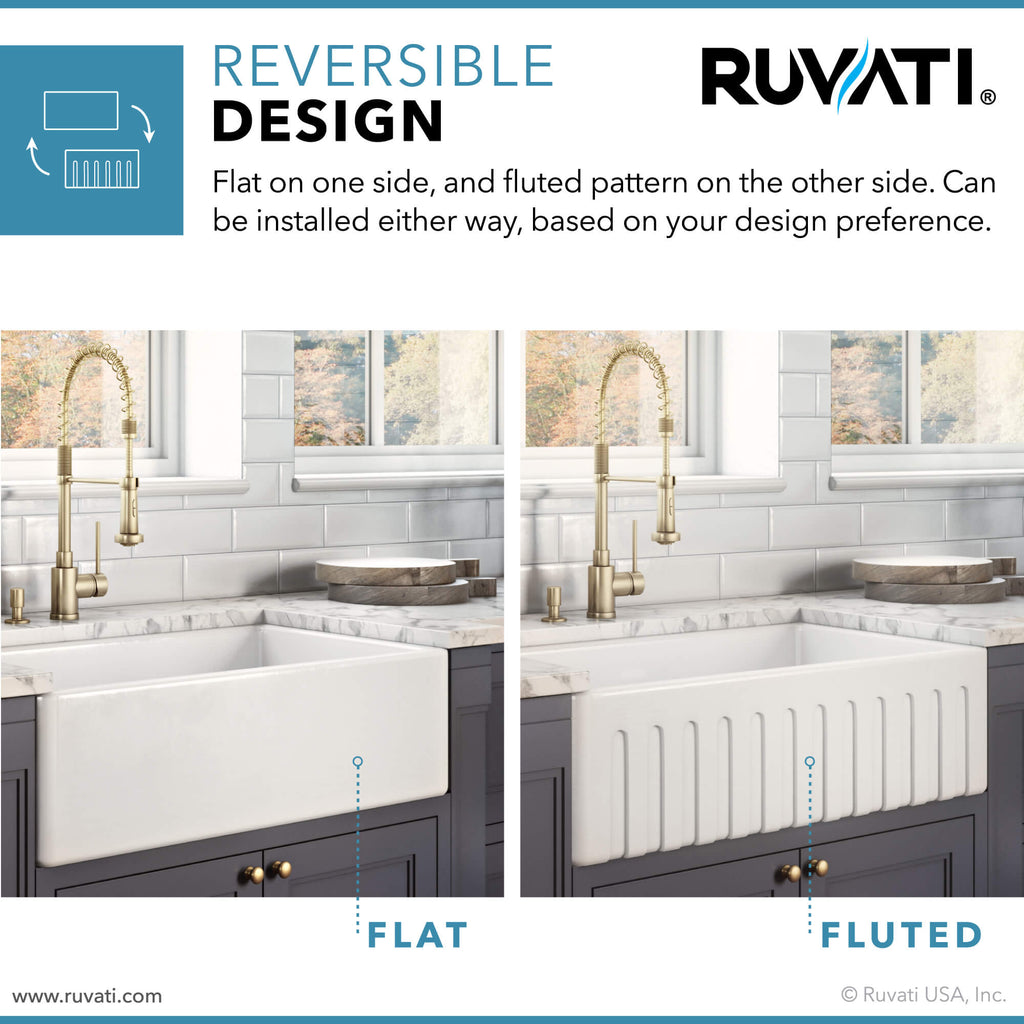 Ruvati Fiamma — Tarja Farmhouse de Cocina de 33 x 20 pulg en Fireclay — Blanco Envejecido — 4