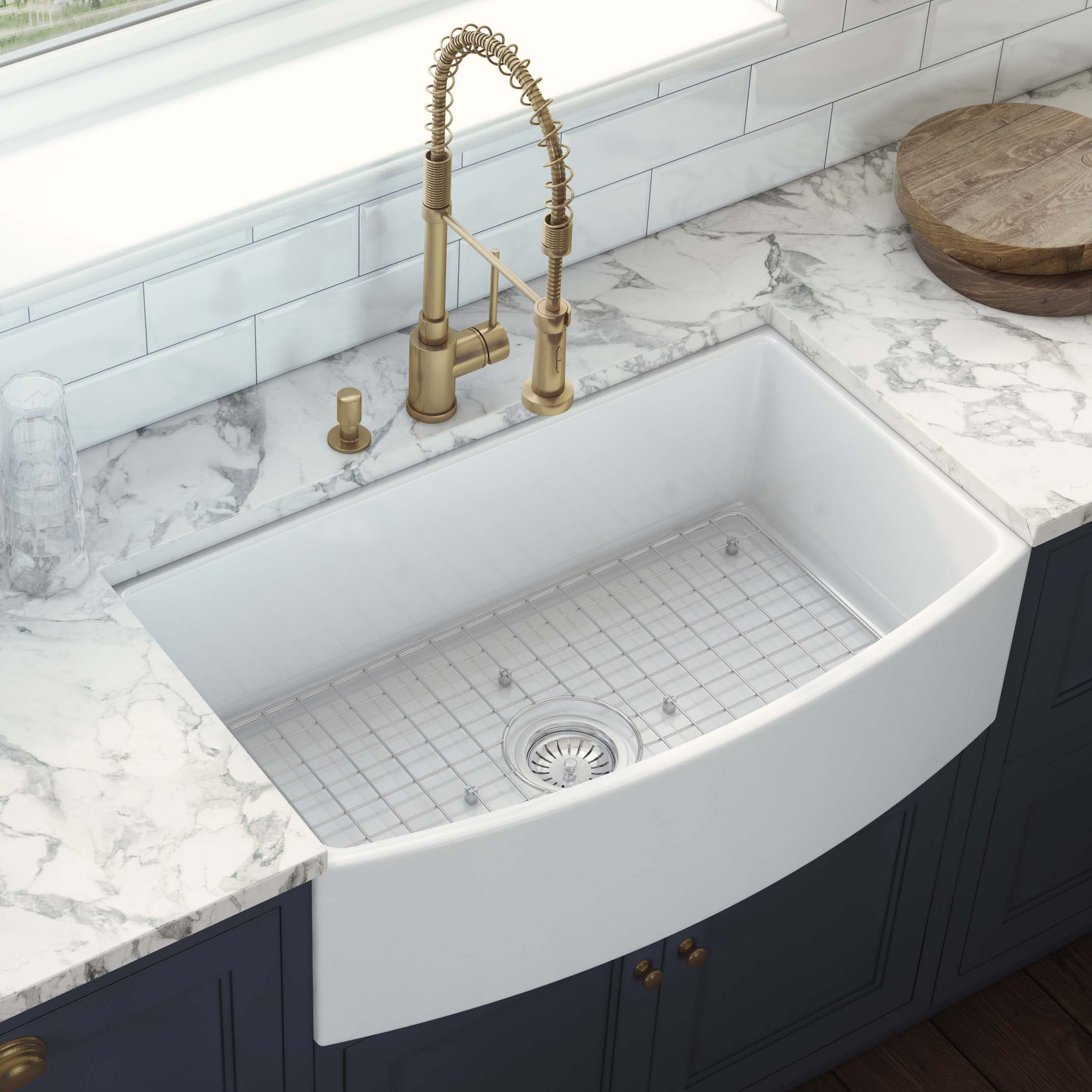 Ruvati Fiamma — Tarja Farmhouse de Cocina en Fireclay — Blanco (WH) — 3