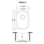 Ruvati Parmi — Tarja de Bar / Prep de 12 x 18 pulg en Acero Inoxidable — diagrama de dimensiones
