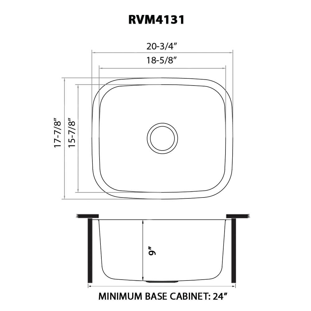 Ruvati Parmi — Tarja de Bar / Prep en Acero Inoxidable — diagrama de dimensiones