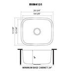Ruvati Parmi — Tarja de Bar / Prep en Acero Inoxidable — diagrama de dimensiones