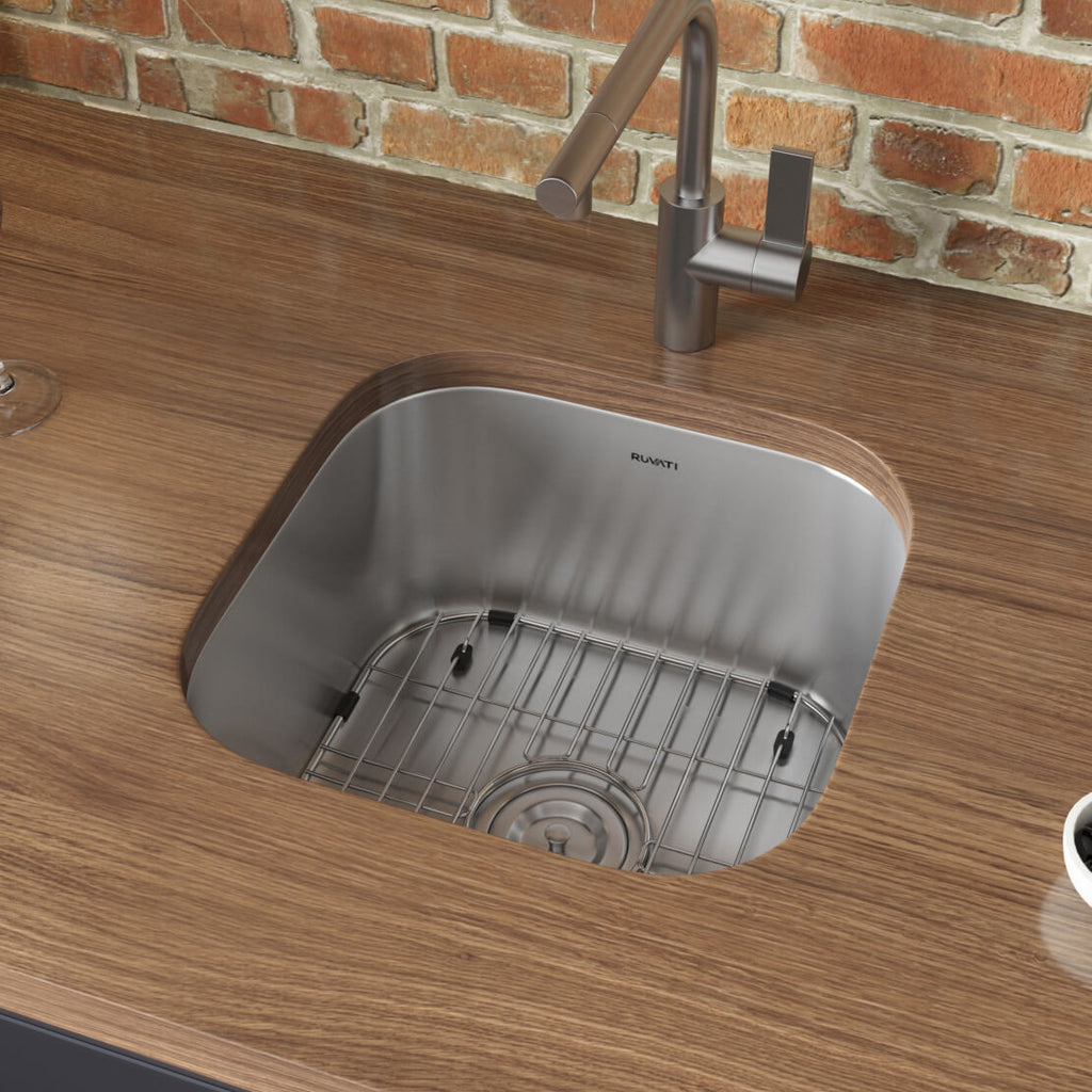 Ruvati Parmi — Tarja de Bar / Prep de 16 x 16 pulg en Acero Inoxidable — Acero Inoxidable