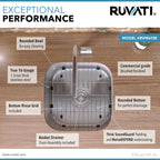 Ruvati Parmi — Tarja de Bar / Prep de 16 x 16 pulg en Acero Inoxidable — Acero Inoxidable — 2