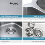 Ruvati Parmi — Tarja de Bar / Prep de 16 x 16 pulg en Acero Inoxidable — Acero Inoxidable — 4