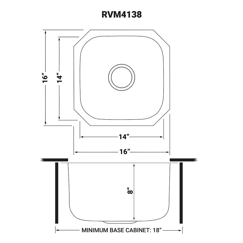 Ruvati Parmi — Tarja de Bar / Prep de 16 x 16 pulg en Acero Inoxidable — Acero Inoxidable — 1