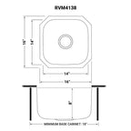 Ruvati Parmi — Tarja de Bar / Prep de 16 x 16 pulg en Acero Inoxidable — diagrama de dimensiones