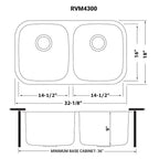 Ruvati Parmi — Tarja de Cocina en Acero Inoxidable — diagrama de dimensiones