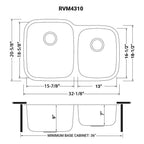 Ruvati Parmi — Tarja de Cocina en Acero Inoxidable — diagrama de dimensiones