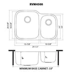Ruvati Parmi — Tarja de Cocina en Acero Inoxidable — diagrama de dimensiones