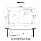 Ruvati Parmi — Tarja de Cocina en Acero Inoxidable — diagrama de dimensiones