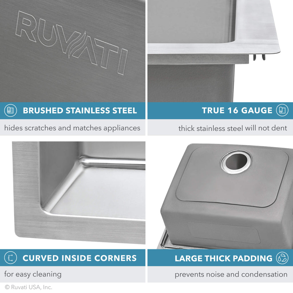 Ruvati Modena — Tarja de Cocina de 33 x 22 pulg en Acero Inoxidable — Acero Inoxidable — 2