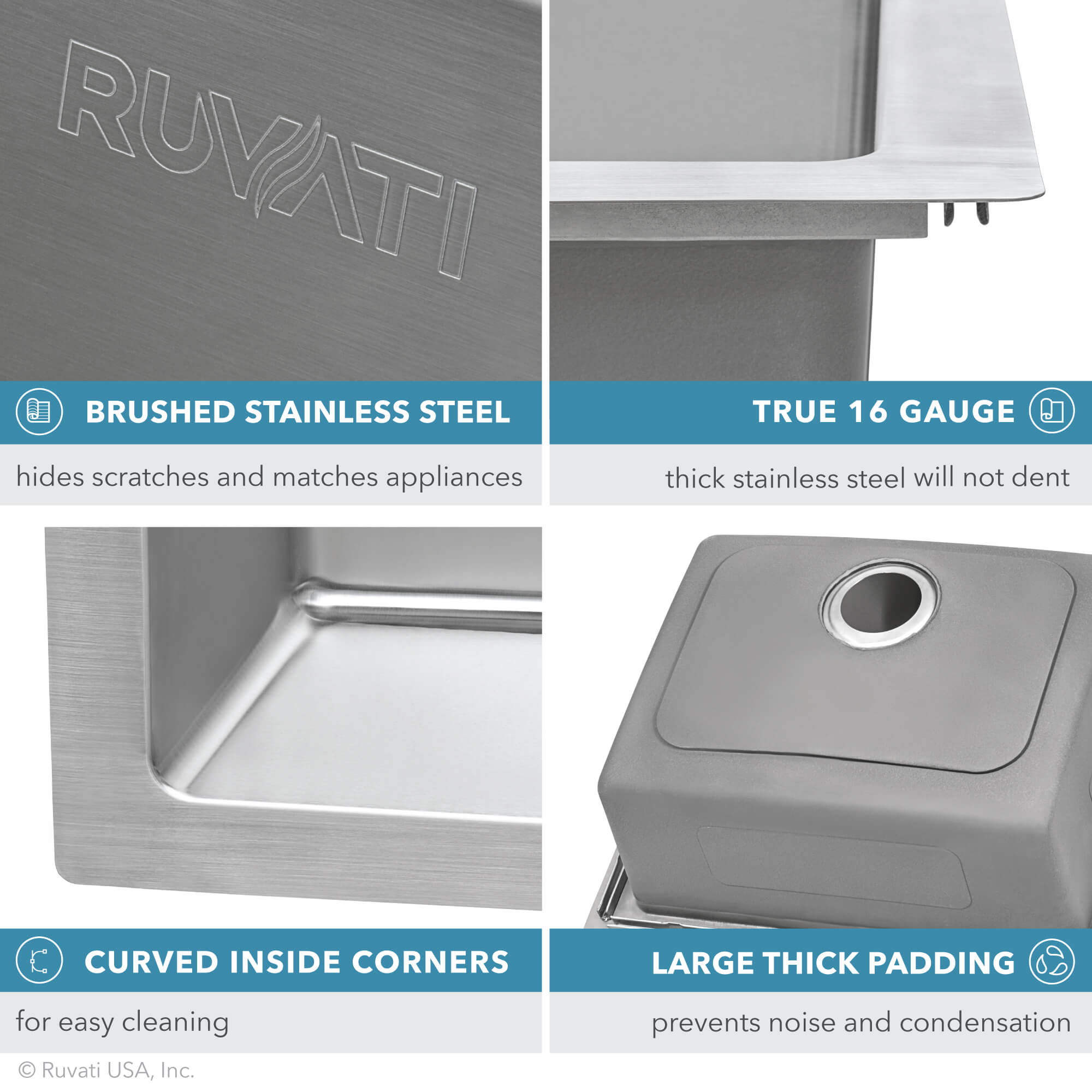 Ruvati Modena — Tarja de Cocina de 33 x 22 pulg en Acero Inoxidable — Acero Inoxidable — 2