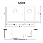 Ruvati Modena — Tarja de Cocina en Acero Inoxidable — diagrama de dimensiones