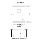 Ruvati Modena — Tarja de Bar / Prep en Acero Inoxidable — diagrama de dimensiones