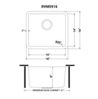 Ruvati Modena — Tarja de Bar / Prep en Acero Inoxidable — diagrama de dimensiones