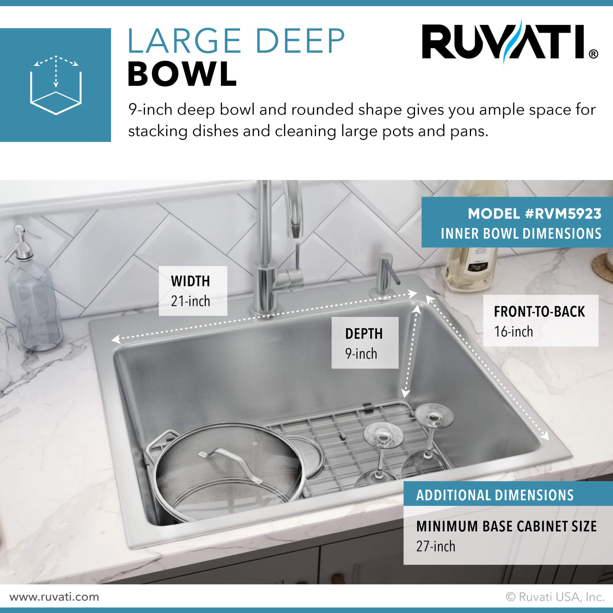 Ruvati Modena — Tarja de Cocina de 23 x 20 pulg en Acero Inoxidable — Acero Inoxidable — 1