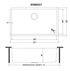 Ruvati Modena — Tarja de Cocina en Acero Inoxidable — diagrama de dimensiones