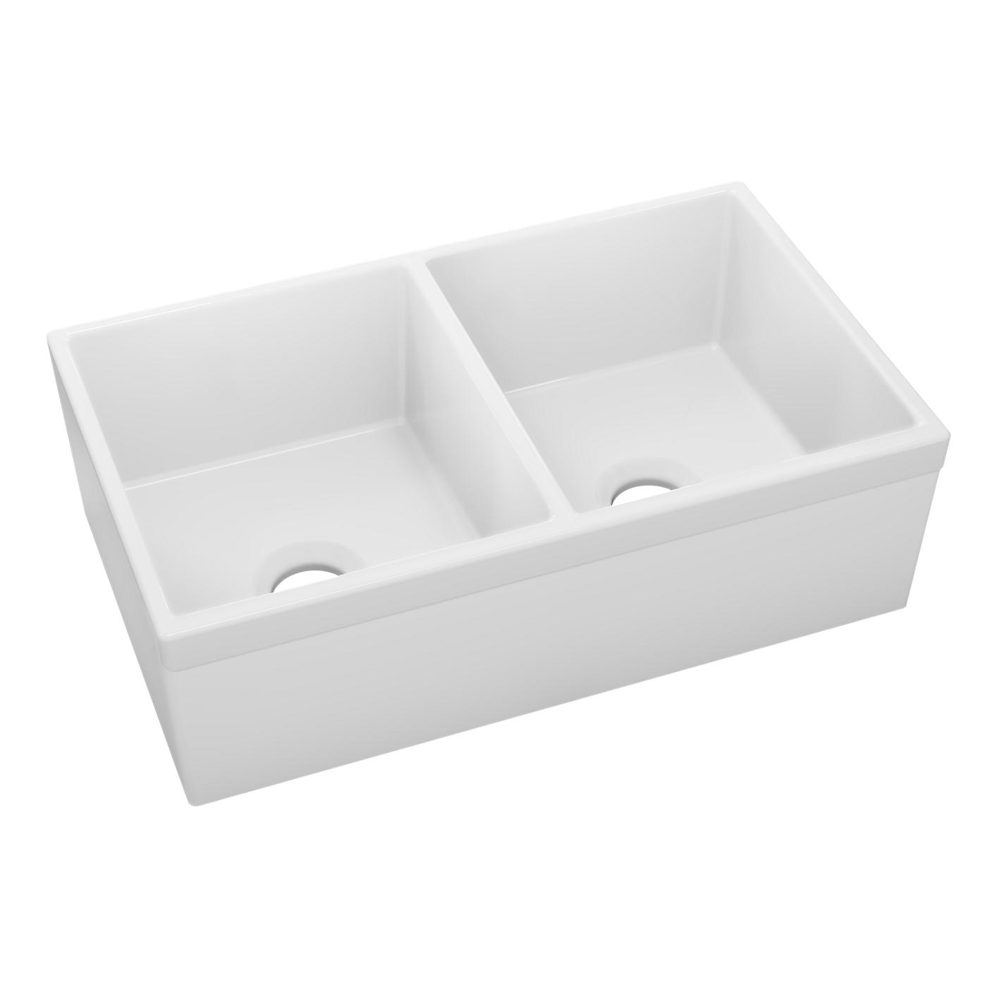 Elkay Tarja Fireclay 33" x 19-15/16" x 9" de Dos Tazones Iguales Farmhouse — ambiente de cocina