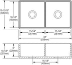 Elkay Tarja Fireclay 33" x 19-15/16" x 9" de Dos Tazones Iguales Farmhouse (Kit) — ambiente de cocina