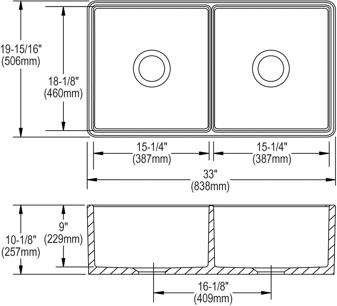 Elkay Tarja Fireclay 33" x 19-15/16" x 9" de Dos Tazones Iguales Farmhouse (Kit) — ambiente de cocina