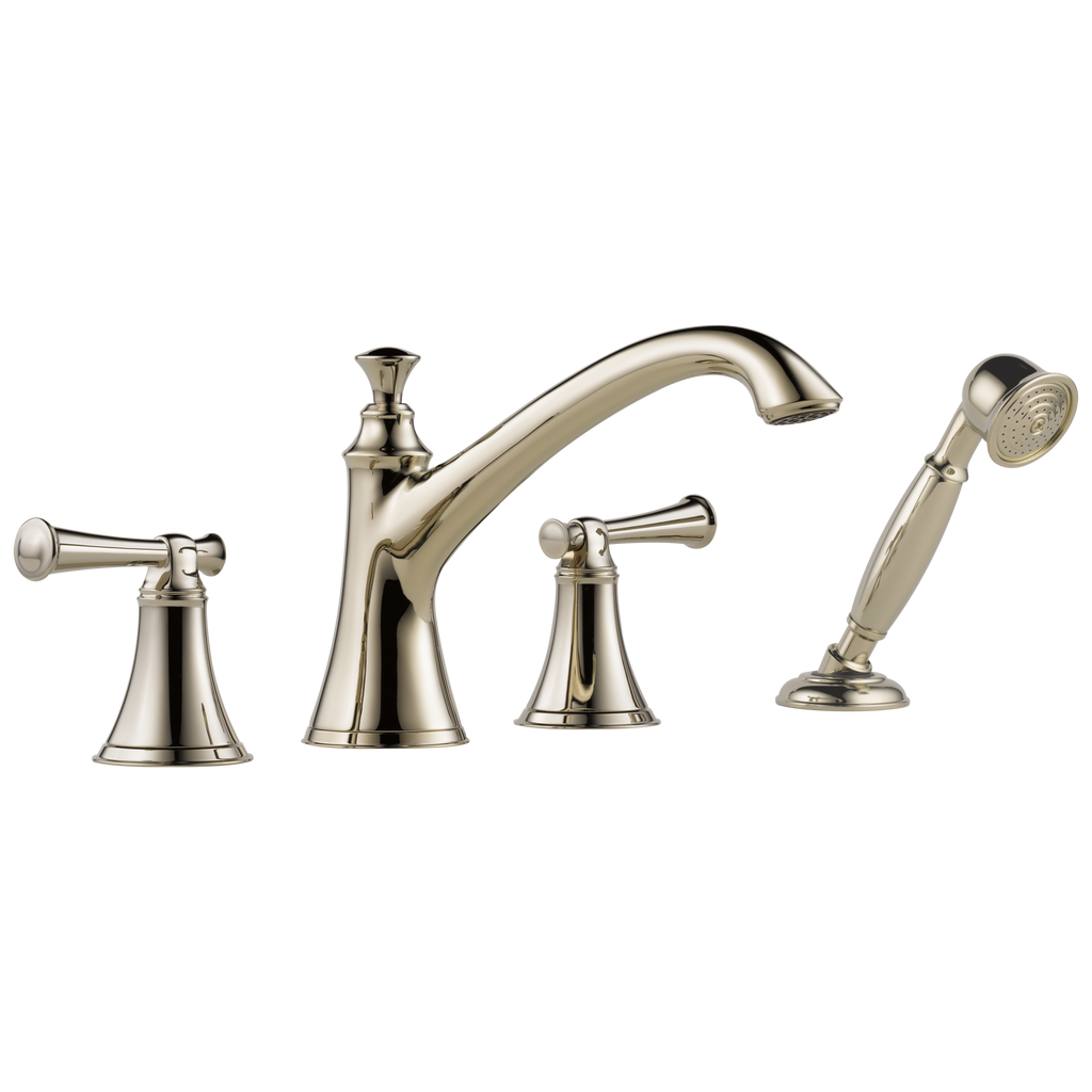 Brizo Baliza Llenador de Tina Roman de Cubierta con Regadera de Mano — Níquel Pulido — Palanca
