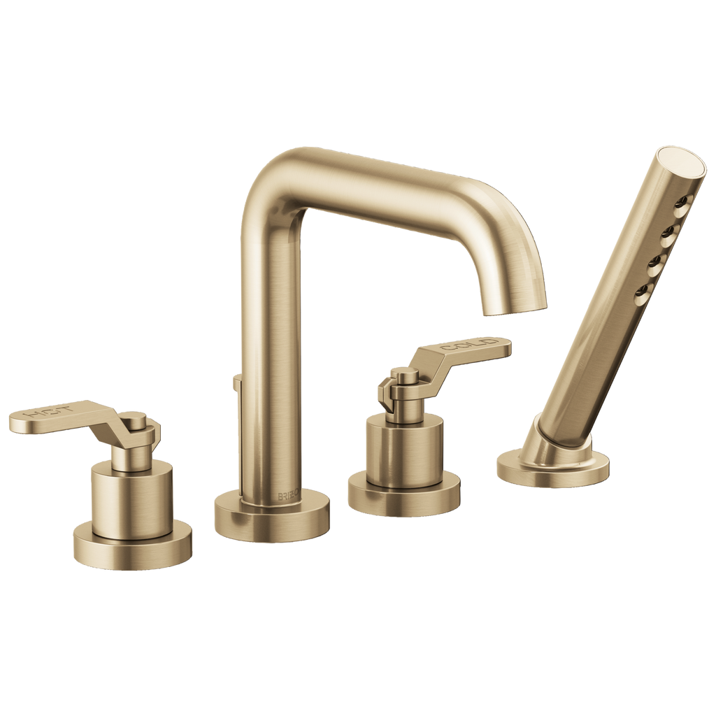 Brizo Litze Llenador de Tina de Cubierta con Regadera de Mano (Roman) — Oro Luxe — Palanca Industrial