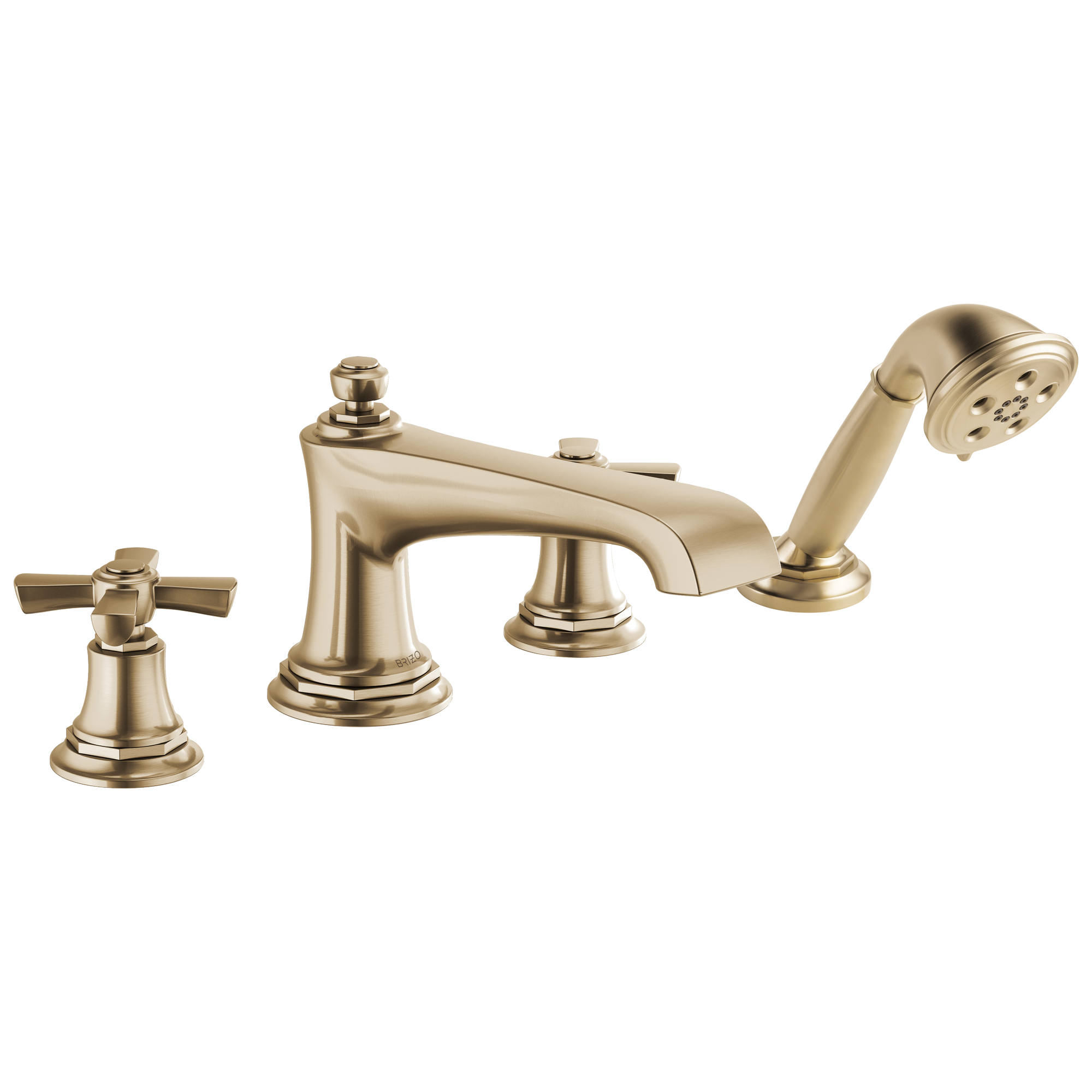 Brizo Rook Llenador de Tina Roman de Cubierta con Regadera de Mano — Oro Luxe — Cruceta