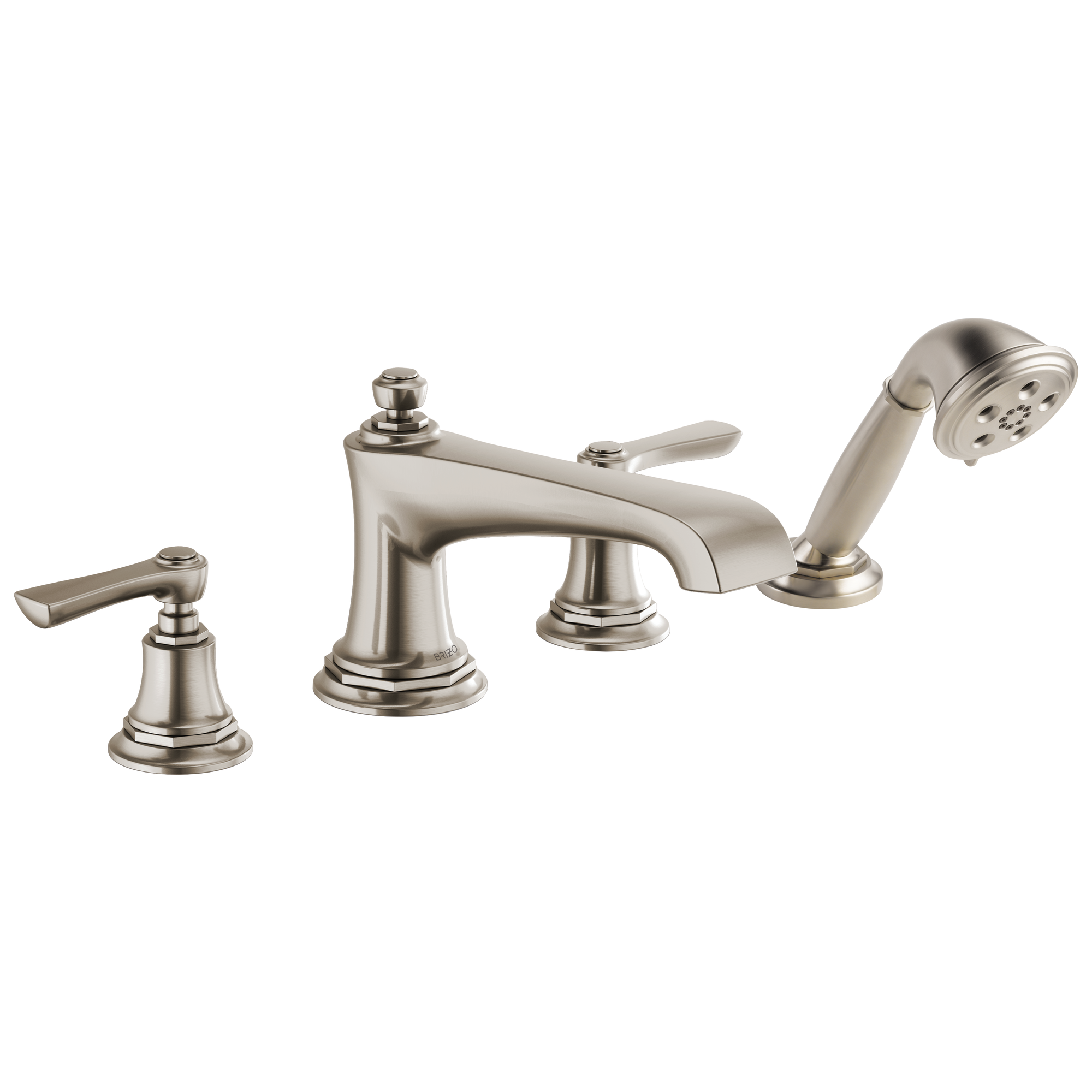 Brizo Rook Llenador de Tina Roman de Cubierta con Regadera de Mano — Níquel Luxe — Palanca
