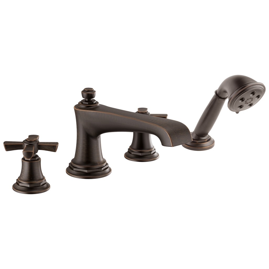 Brizo Rook Llenador de Tina Roman de Cubierta con Regadera de Mano — Bronce Veneciano — Cruceta