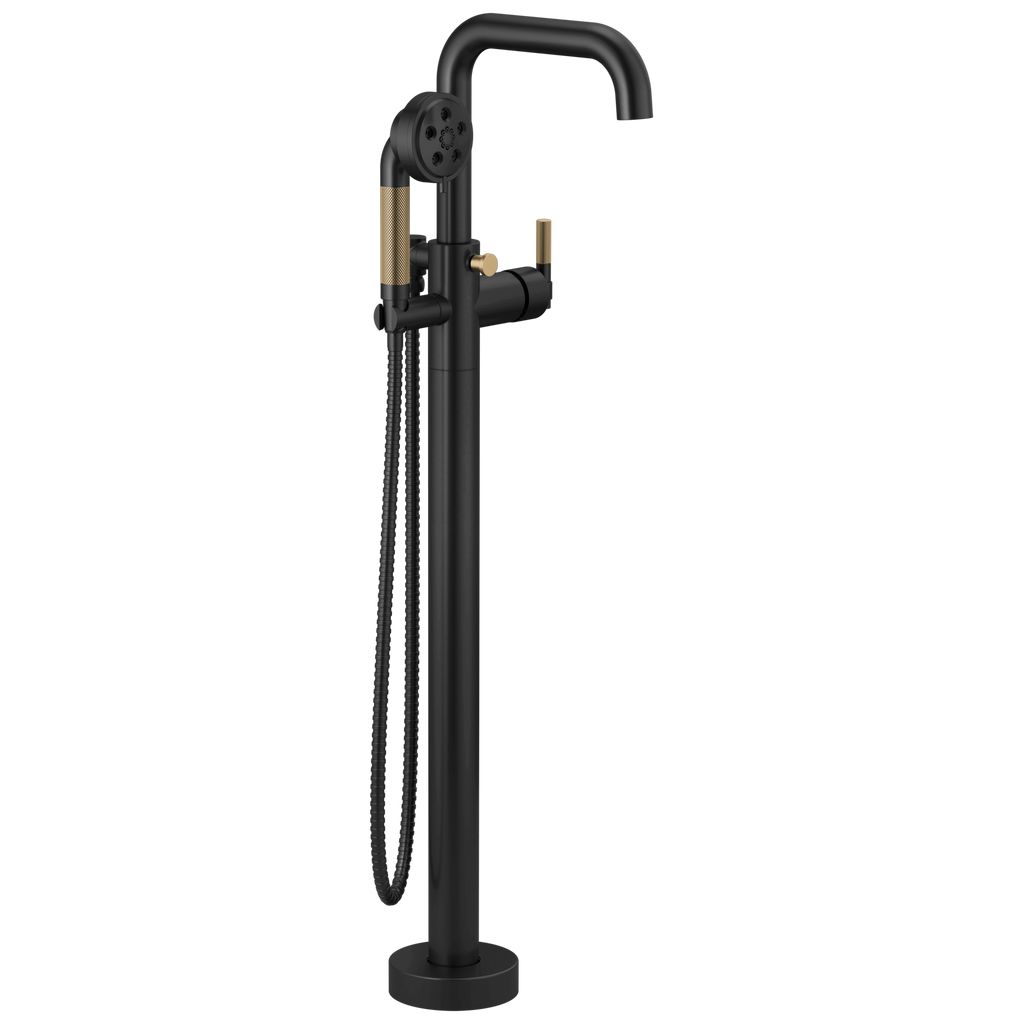 Brizo Litze Llenador de Tina de Piso Independiente — Negro Mate / Oro Luxe — Palanca en T