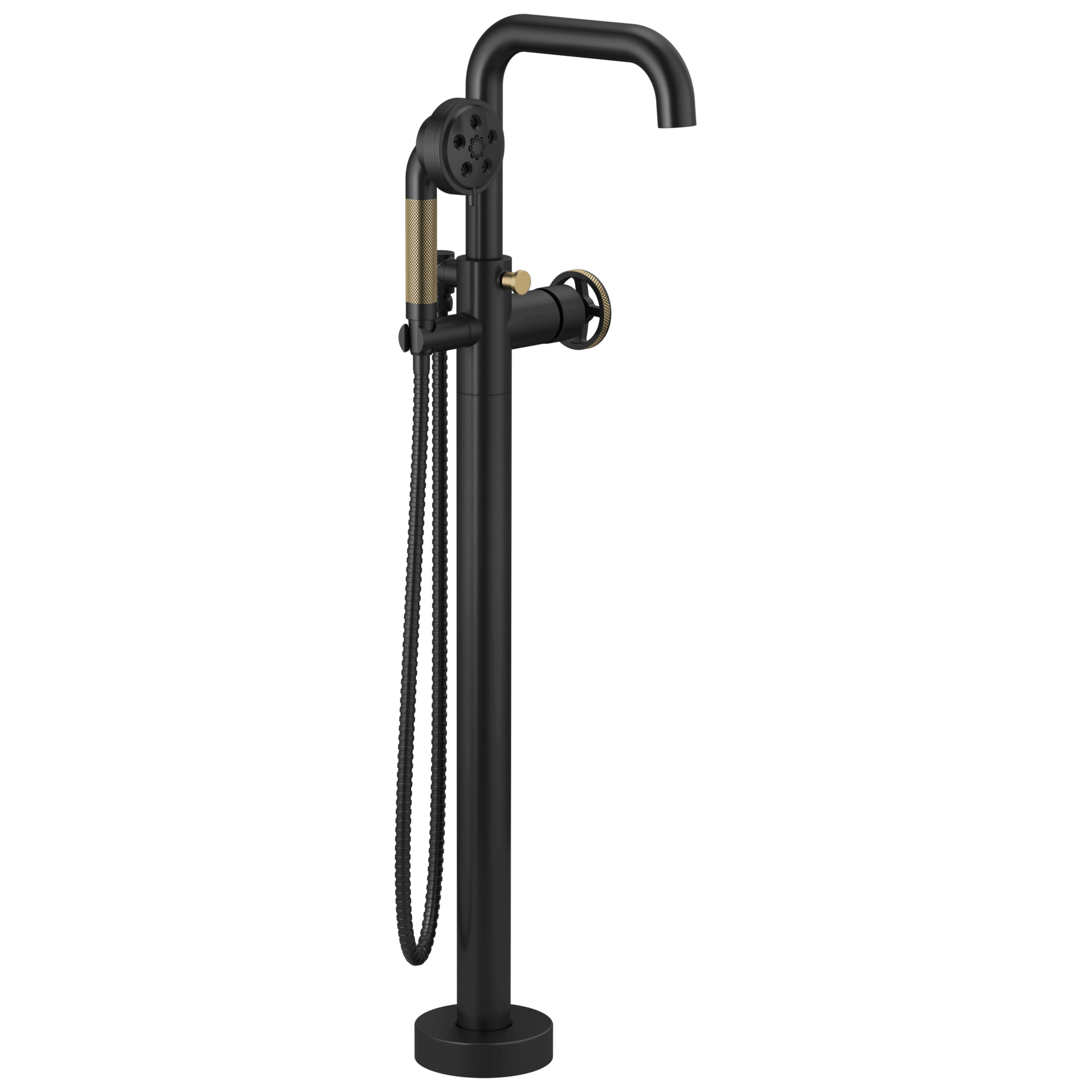 Brizo Litze Llenador de Tina de Piso Independiente — Negro Mate / Oro Luxe — Volante