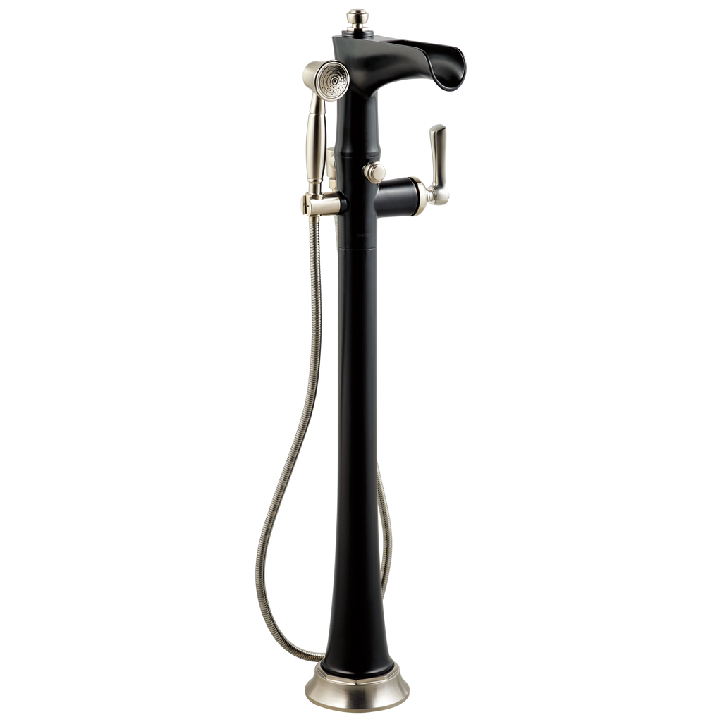 Brizo Rook Llenador de Tina de Piso Independiente — Níquel Luxe / Negro Mate