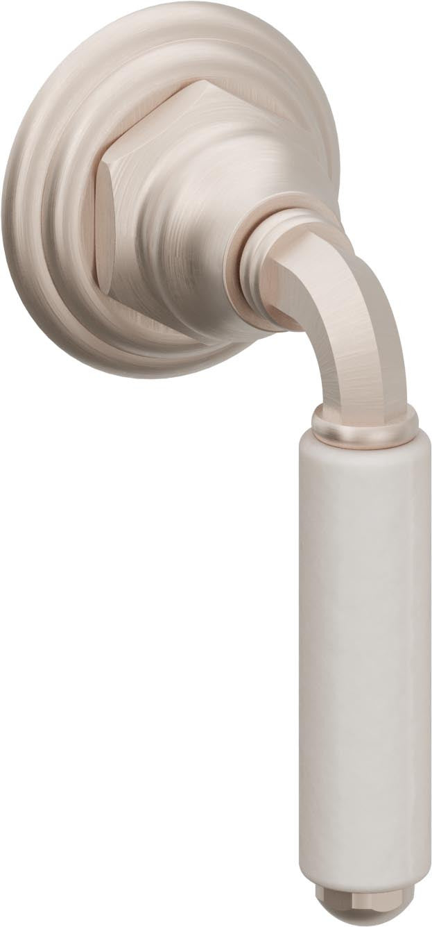 California Faucets Del Mar Llave de Pared o Cubierta - Palanca de Porcelana Blanca - Níquel Satinado